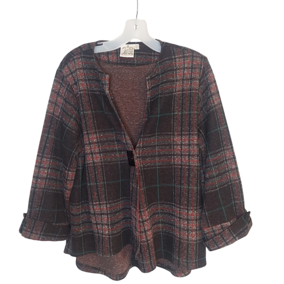Parsley & Sage Jackets & Blazers - Tartan Plaid Asymmetrical Swing Jacket Blazer Vintage 3/4 Sleeve EUC Size L